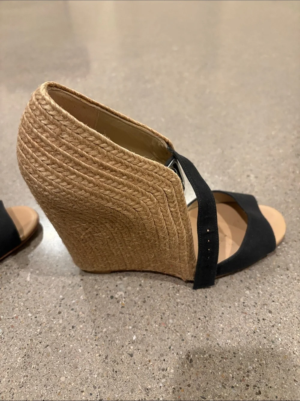 Christian Louboutin Black Canvas and Natural Woven Espadrille Wedges